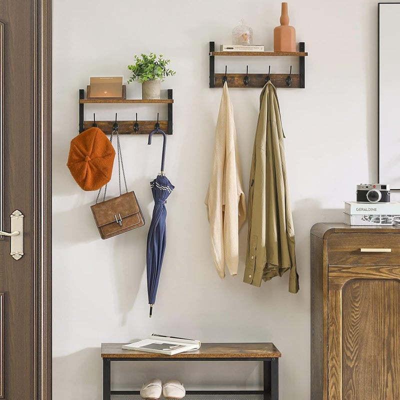 YMYNY Coat Rack Shelf Wall Mounted, Coat Hooks Set of 2, Entryway Coat Hanger with 8 Hooks, 31.5" Wall Floating Shelf with Hat Rack, for Kitchen, Bedroom, Bathroom, Rustic Brown UHWS001H-2 - Image 3